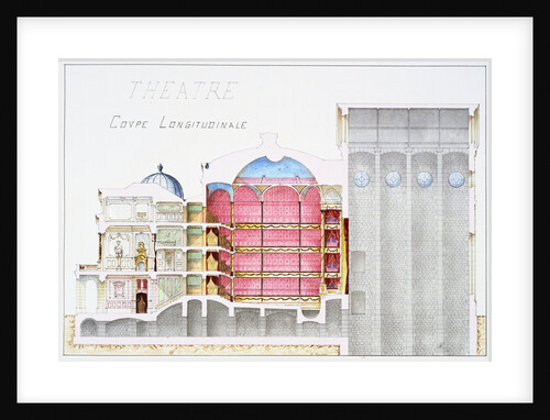 Architectural Drawing of Theatre Building with Cross-Sectional View by H. Monnot