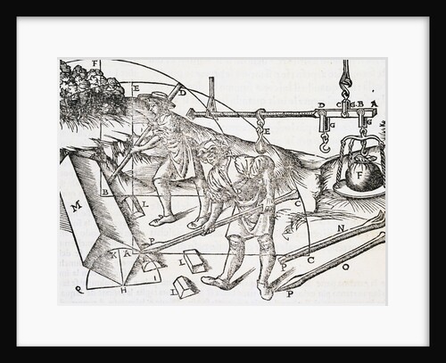 Vitruvius Woodcut Illustration of Two Builders Moving Stone Blocks by Cesare Cesariano