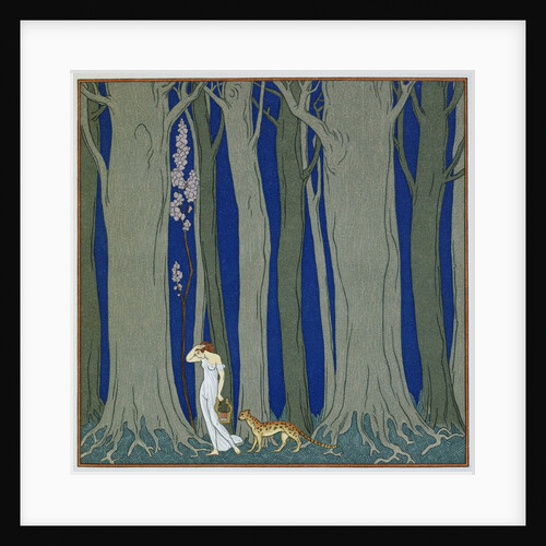 Book Illustration of a Woman and a Leopard in the Forest by Georges Barbier