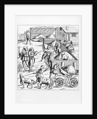 Illustration of The Extraction and Transport of Metals after a 16th-Century Woodcut by Anonymous