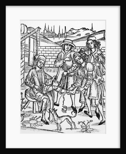 Woodcut Print Showing a Medieval Medical Scene by Anonymous