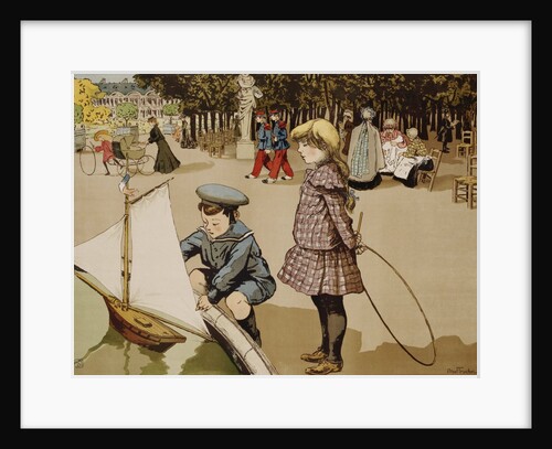 Poster of Kids Sailing Toy Sailboat by Abel Truchet