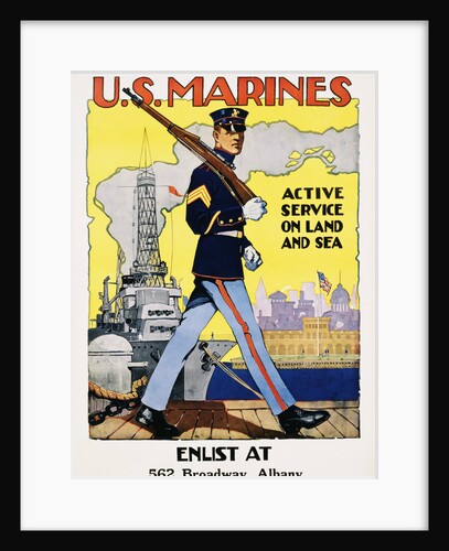 U.S. Marines - Active Service on Land and Sea Recruiting Poster by Anonymous