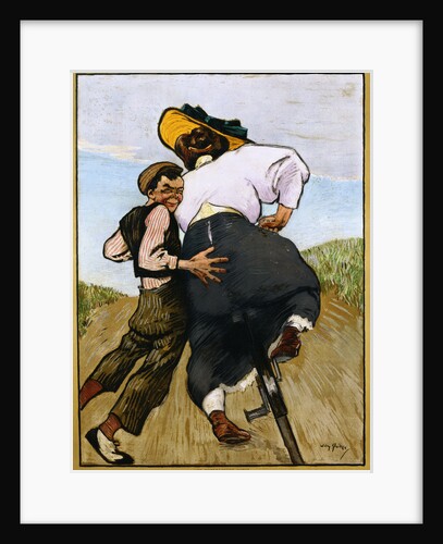 Poster Depicting a Man Helping a Female Cyclist by Willy Sluiter