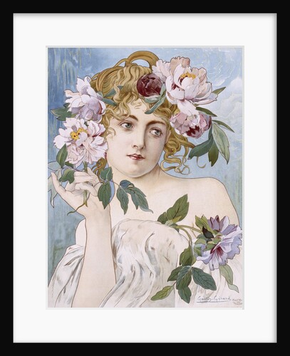 Poster of Young Woman with Flowers in Hair by Gaston-Gerard