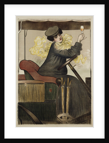 Poster with Woman in Vintage Automobile Holding Up Sherry Glass by Ramon Casas Carbo