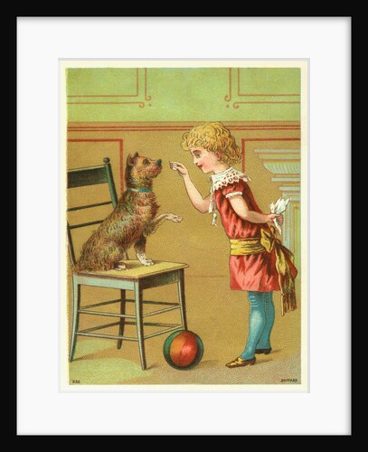 Trade Card of a Girl Training a Terrier Dog by Anonymous
