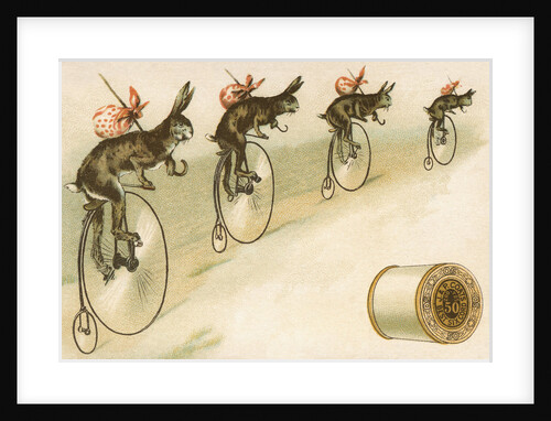 J.&P. Coats Trade Card with Rabbits Bicycling by Anonymous