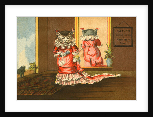 DeLand's Baking Powder Trade Card of a Cat in a Red Dress by Anonymous