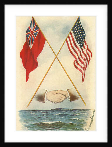 Postcard of Handshake and Flags Across the Ocean by Anonymous