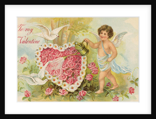 To My Valentine Postcard with Cherub Watering Flowers by Anonymous