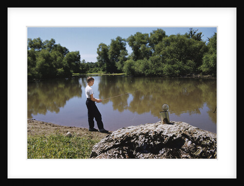Boy Fishing with Stick and Can of Worms by Anonymous