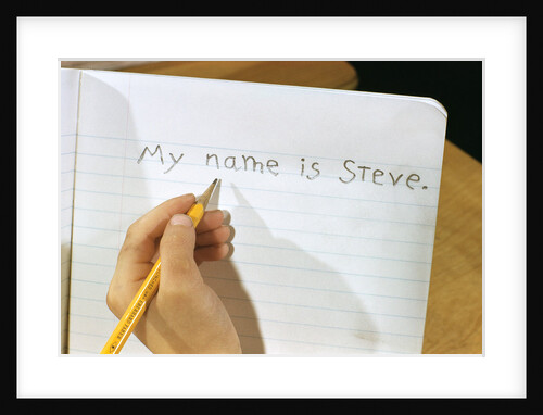 Schoolboy Writing Name in Notebook by Anonymous