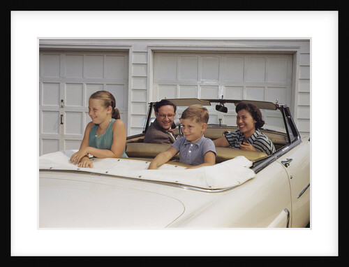 Family Sitting in Car Outside Garage by Anonymous
