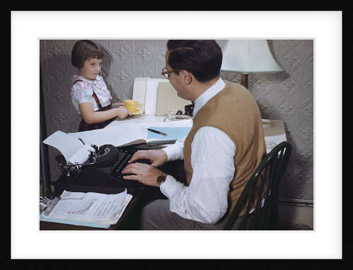 Daughter Bringing Father Cup of Coffee by Anonymous