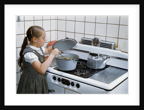 Girl Stirring Soup in Kitchen by Anonymous