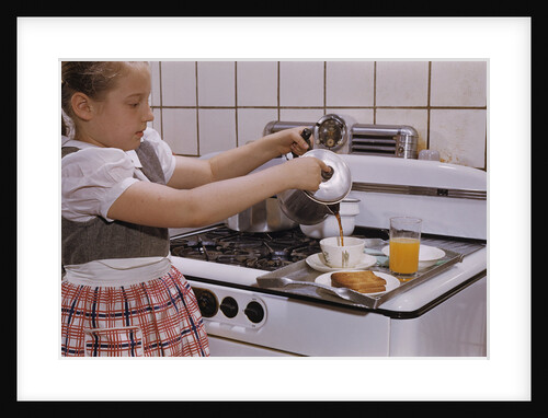 Girl Preparing Breakfast in Kitchen by Anonymous