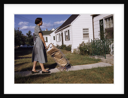 Woman Pushing Shopping Cart to House by Anonymous