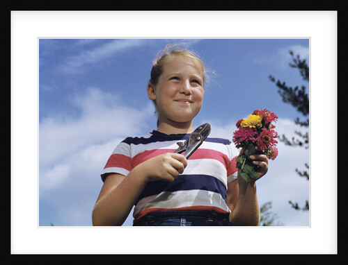 Girl Holding Cut Flowers by Anonymous