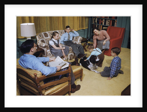 Family in Living Room with Dog by Anonymous
