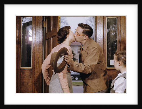 Husband and Wife Kissing Goodbye by Anonymous