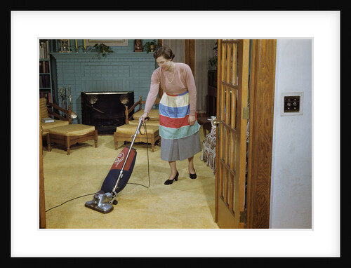 Woman Vacuuming Living Room by Anonymous