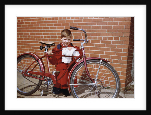 Boy Cleaning His Bike by Anonymous