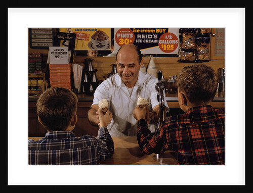 Man Handing Children Ice Cream Cones by Anonymous