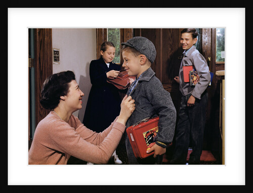 Mother Sending Children Off to School by Anonymous