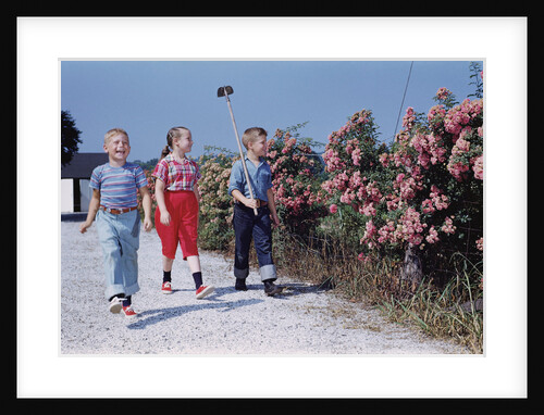 Children Walking Along Gravel Road by Anonymous