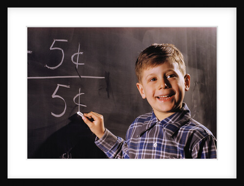 Boy Subtracting on a Blackboard by Anonymous