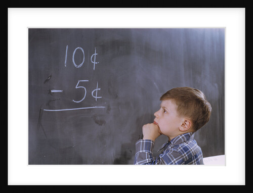 Boy Working on Subtraction Problem by Anonymous