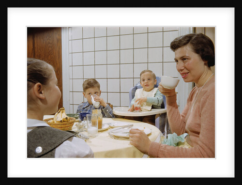Mother and Daughter Conversing at Dinner Table by Anonymous