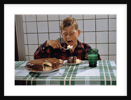Boy Eating a Slice of Cake by Anonymous