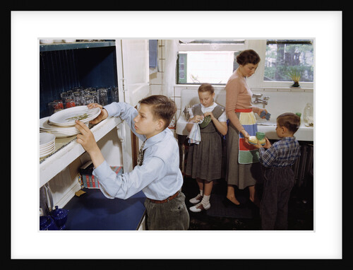 Family Cleaning the Dishes by Anonymous