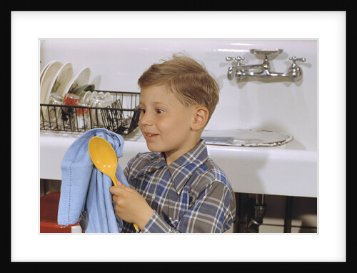 Boy Drying Serving Spoon by Anonymous