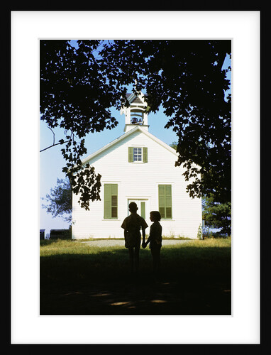 Boy and Girl Waiting near Schoolhouse by Anonymous