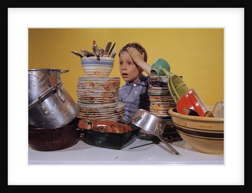 Boy Overwhelmed by Dirty Dishes by Anonymous