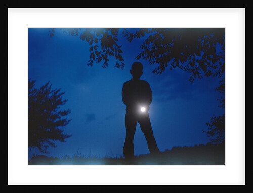 Silhouette of Boy Holding Flashlight by Anonymous