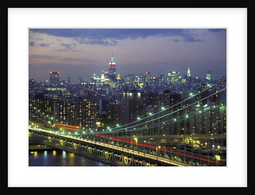 Manhattan Bridge and Skyline at Night by Anonymous