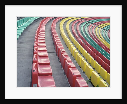 Rows of Colorful Seats in Empty Stadium by Anonymous