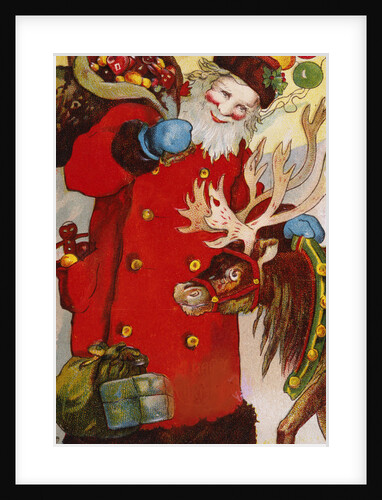 Postcard Depicting Santa Claus and a Reindeer by Anonymous