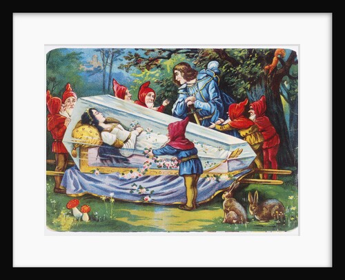 Illustration Depicting the Prince and the Seven Dwarfs with Snow White in Her Glass Coffin by Anonymous