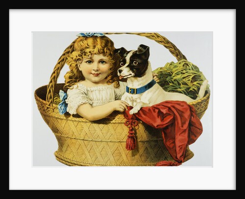 Illustration Depicting a Girl and A Dog in a Basket by Anonymous