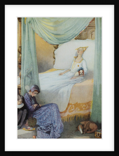 Illustration Depicting Sleeping Beauty and Her Attendants Asleep by Honor C. Appleton