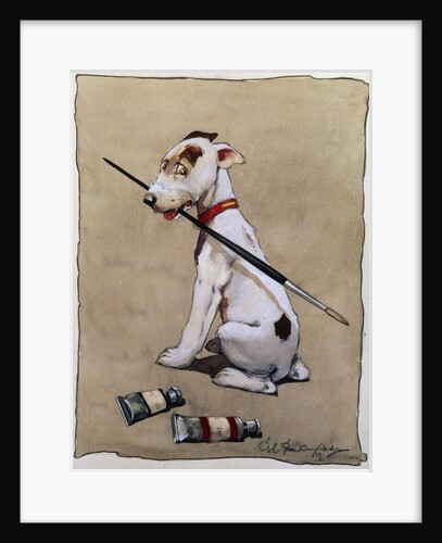 Illustration of a Dog Holding a Paintbrush by Cecil Aldin