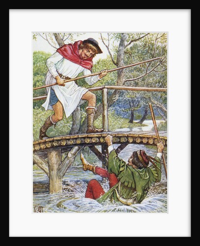 Book Illustration of Little John Knocking Robin Hood Off the Bridge by Walter Crane