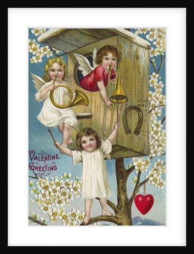 Valentine Greeting Postcard with Musical Cherubs by Anonymous