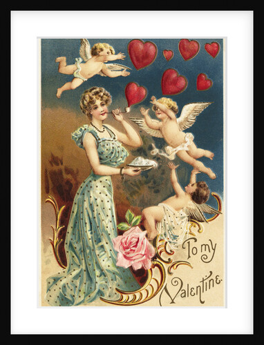 To My Valentine Postcard with Flying Cupids by Anonymous