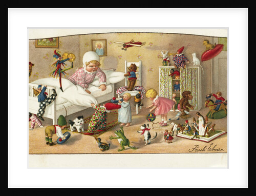 Postcard of Toys Waking a Little Girl by Pauli Ebner
